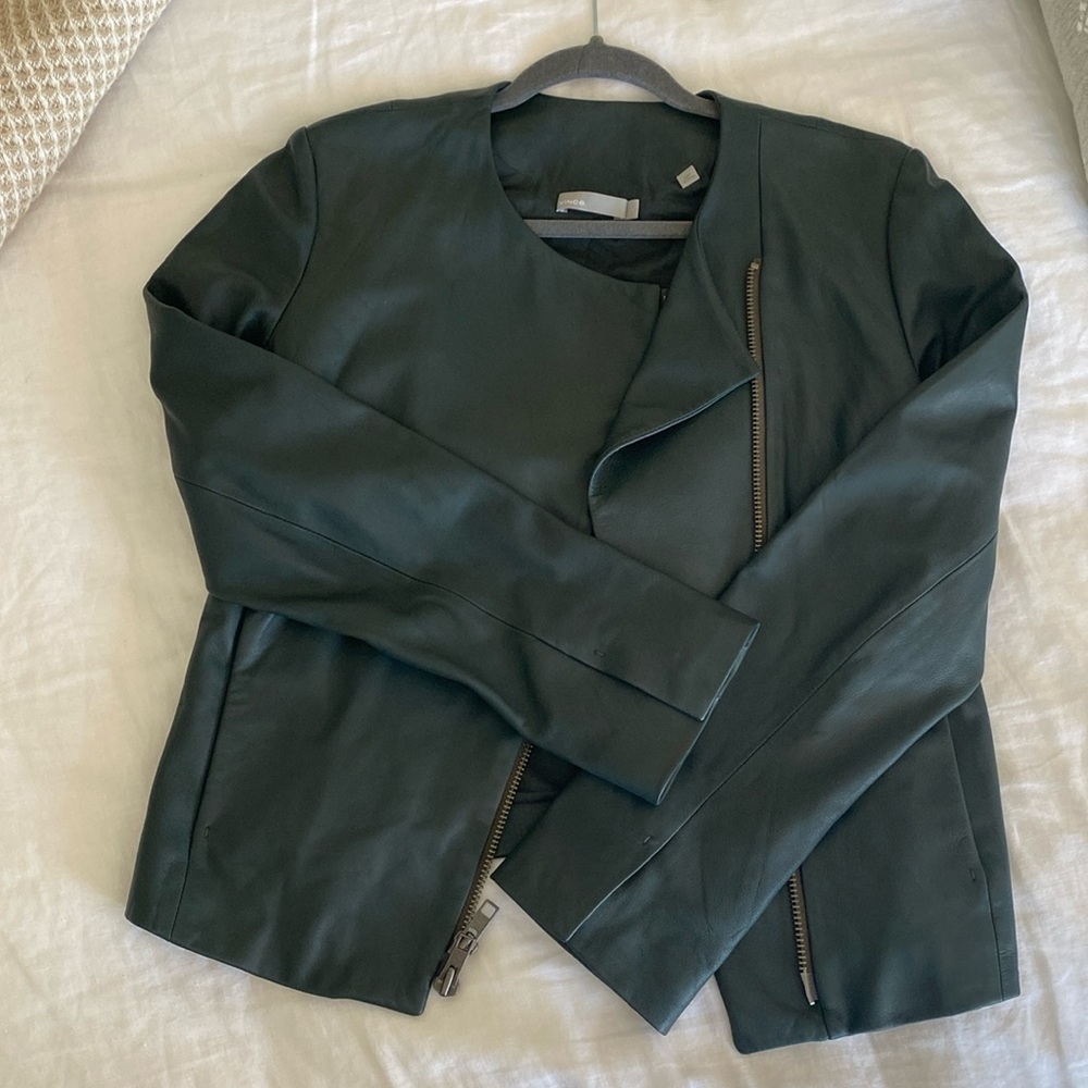 Vince Dark Green leather moto jacket
